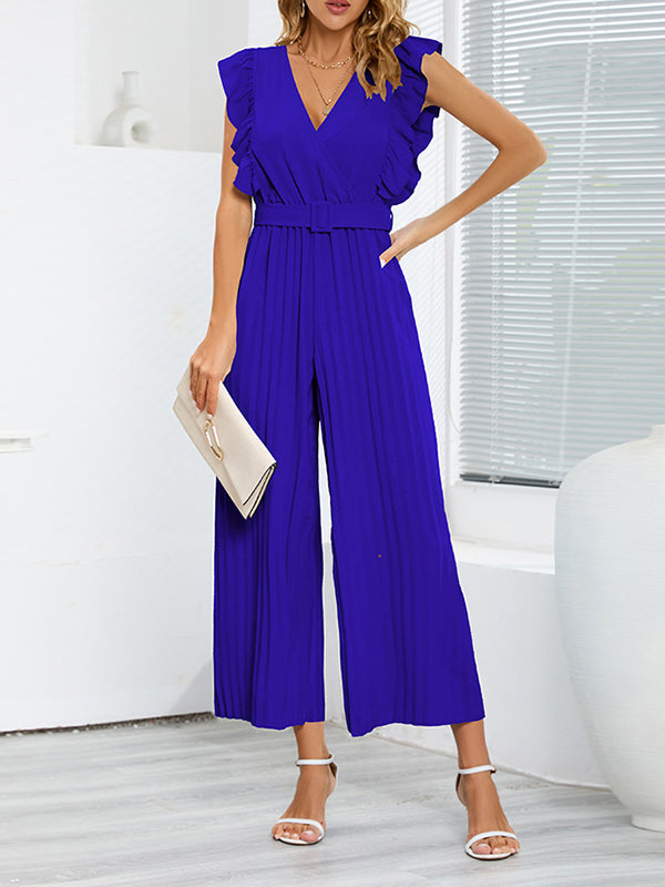 High-Waist V-Neck Pleated Ruffle Belt