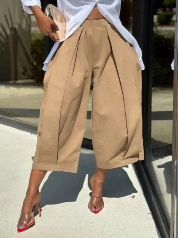 Wide-Leg Pleated Pocket Relaxed Pants
