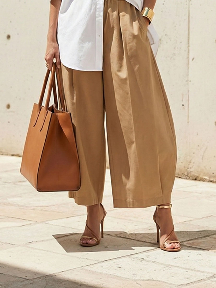Wide-Leg Pleated Pocket Relaxed Pants