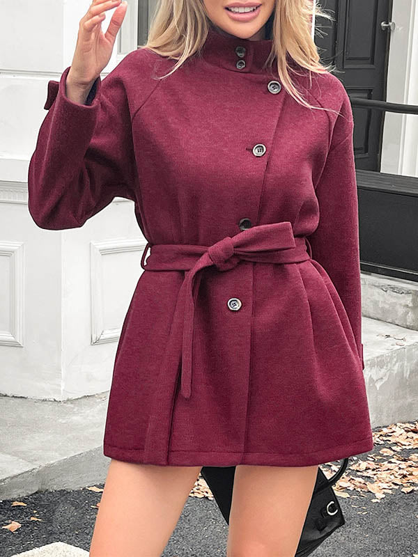 Stand-Collar Button-Detail Long-Sleeve Relaxed Jacket