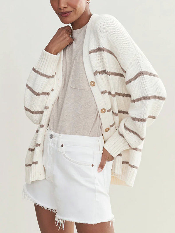 Striped V-Neck Long-Sleeve Relaxed Cardigan