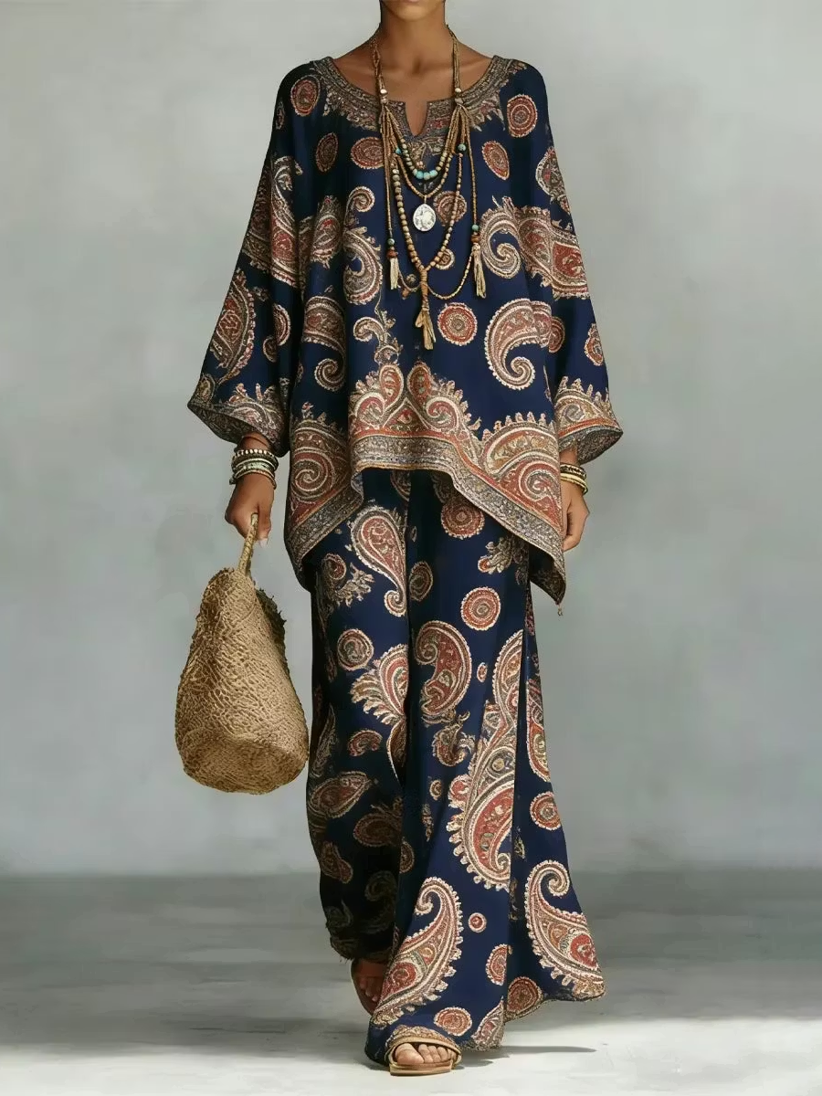 Printed High-Waist Relaxed Contrast Pants