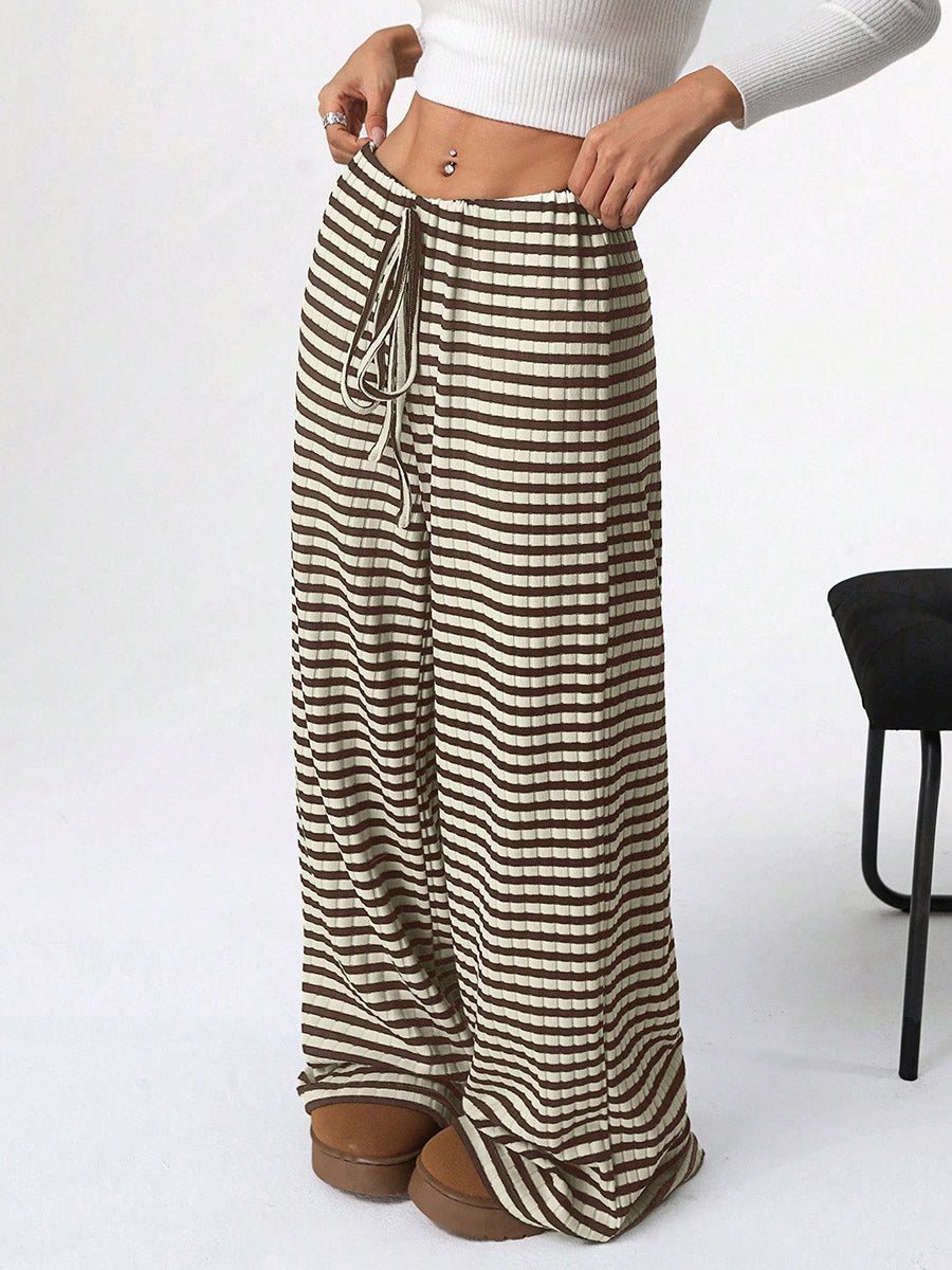 Striped High-Waist Drawstring Contrast Pants