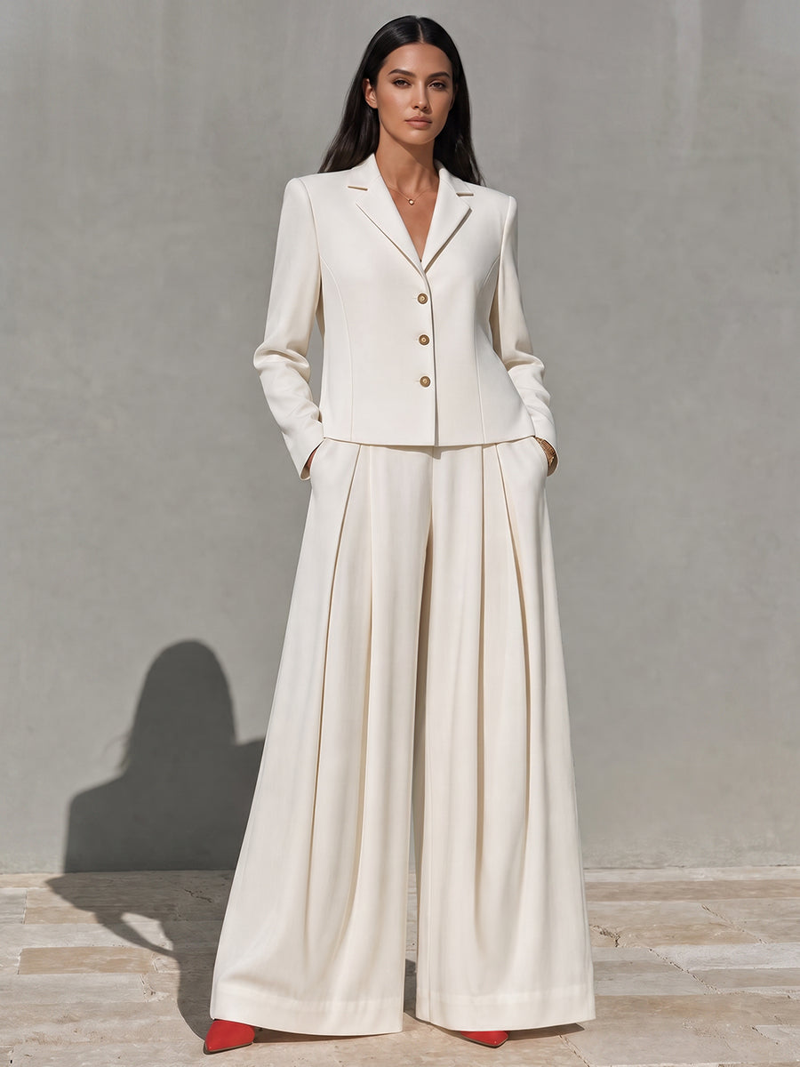 Wide-Leg High-Waist Pleated Pocket Pants
