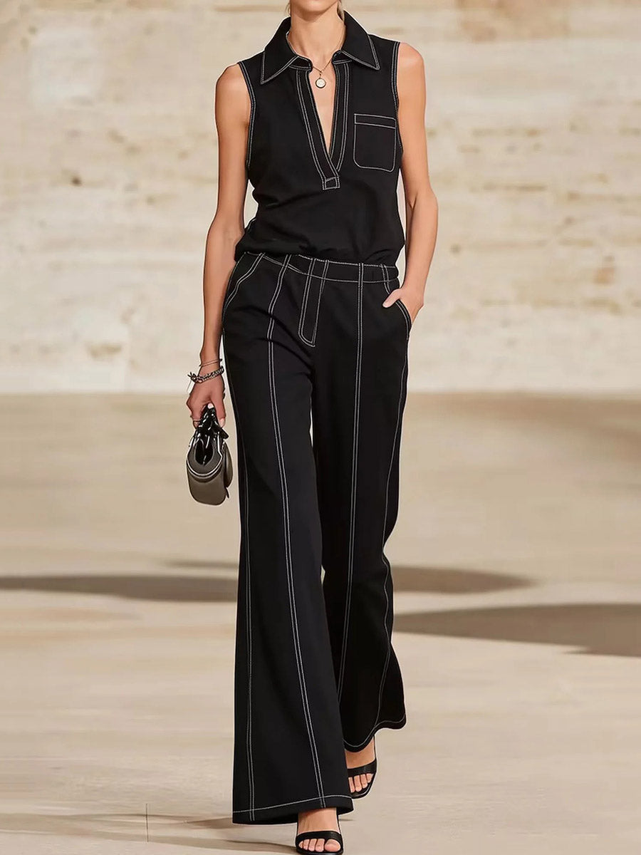 Wide-Leg High-Waist Pocket Pants