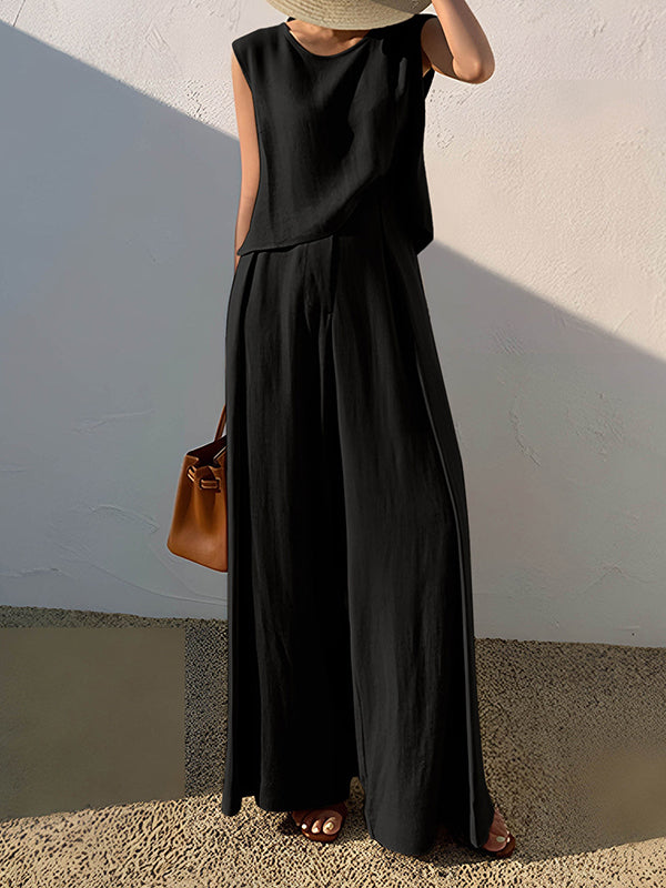Round-Neck Short-Sleeve Cut-Out Relaxed Vest