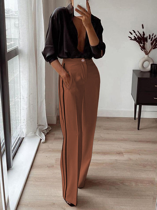 Striped High-Waist Pocket Relaxed Pants