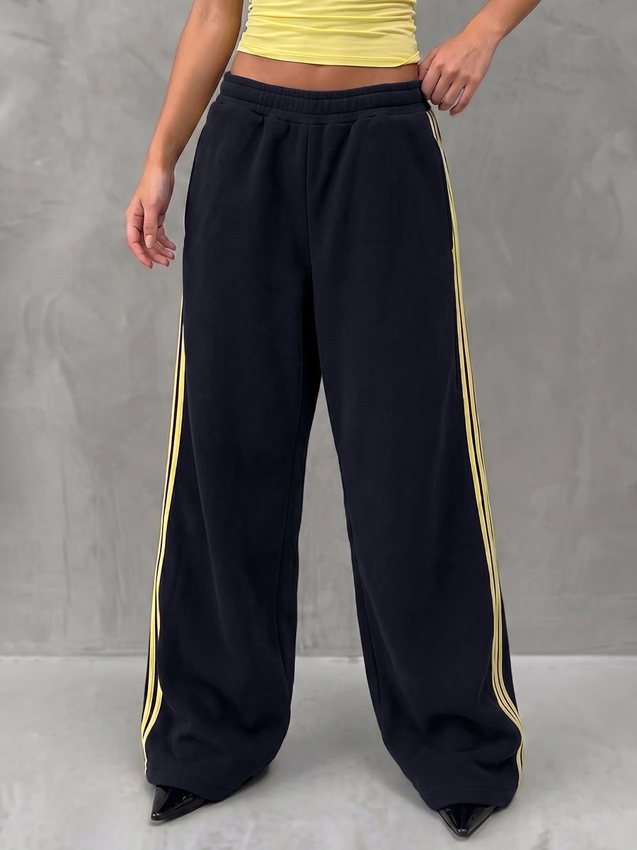 Striped Wide-Leg High-Waist Pocket Pants