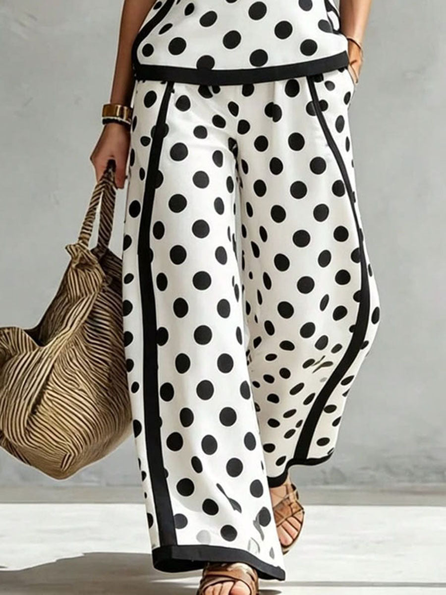 Polka Dot Striped Wide-Leg Pocket Pants