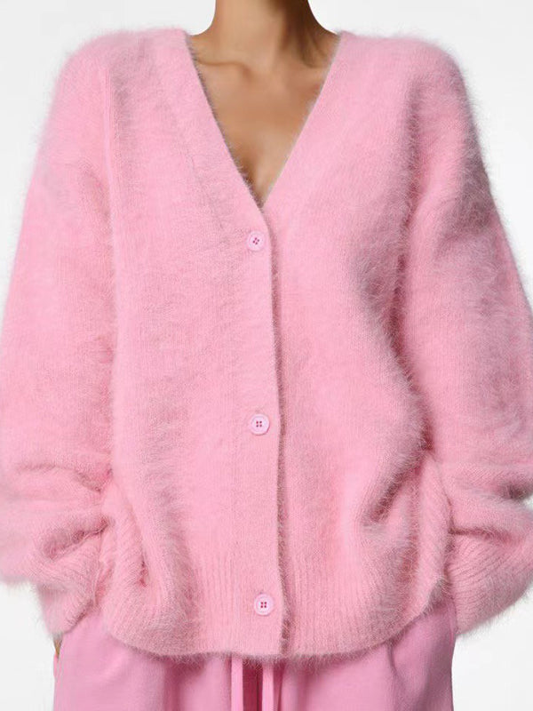 V-Neck Button-Detail Long-Sleeve Relaxed Cardigan