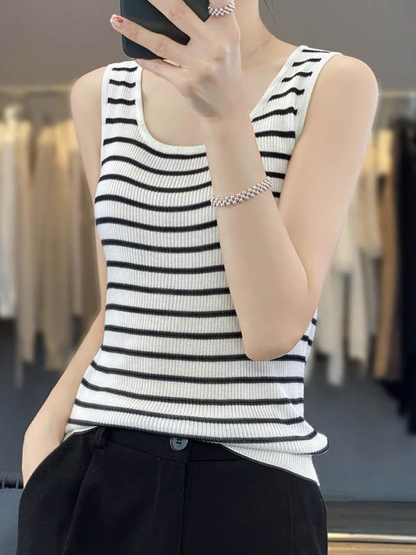 Striped Sleeveless Relaxed Contrast Vest