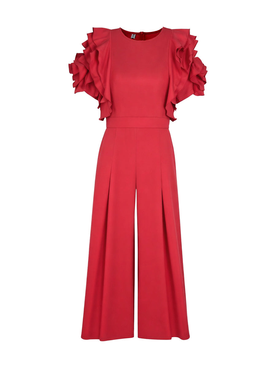 Round-Neck Short-Sleeve Relaxed Jumpsuit