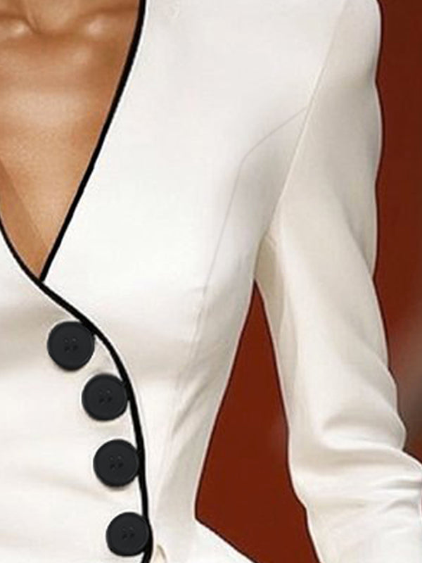 V-Neck Button-Detail Long-Sleeve Jacket