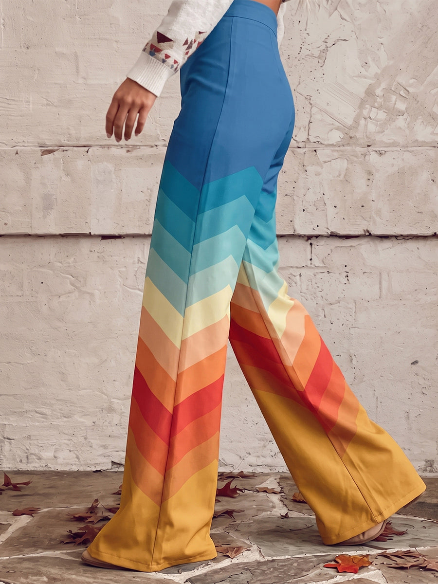 Printed Wide-Leg Plus Size Button-Detail Pants