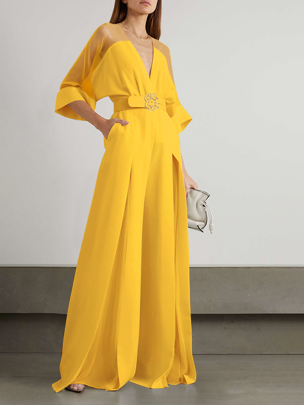 High-Waist V-Neck Contrast Jumpsuit