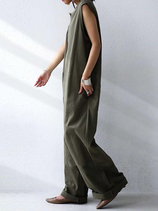 Wide-Leg Round-Neck Sleeveless Jumpsuit