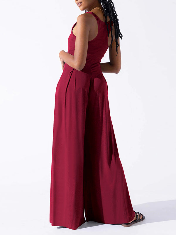 Pleated Sleeveless Relaxed Jumpsuit