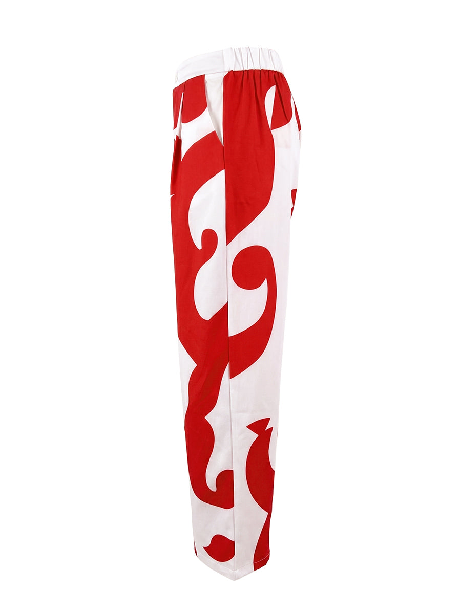 Printed High-Waist Pocket Relaxed Pants