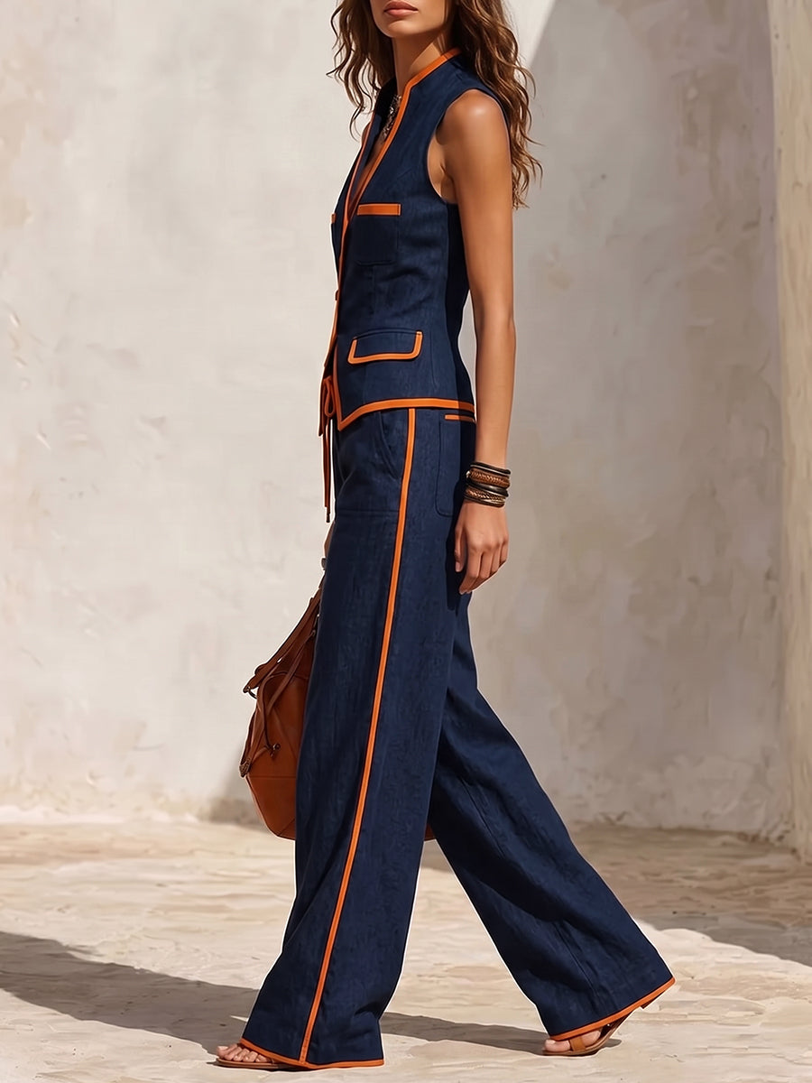 Wide-Leg High-Waist Drawstring Pocket Pants