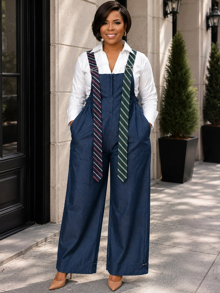 Wide-Leg Pocket Sleeveless Adjustable Jumpsuit