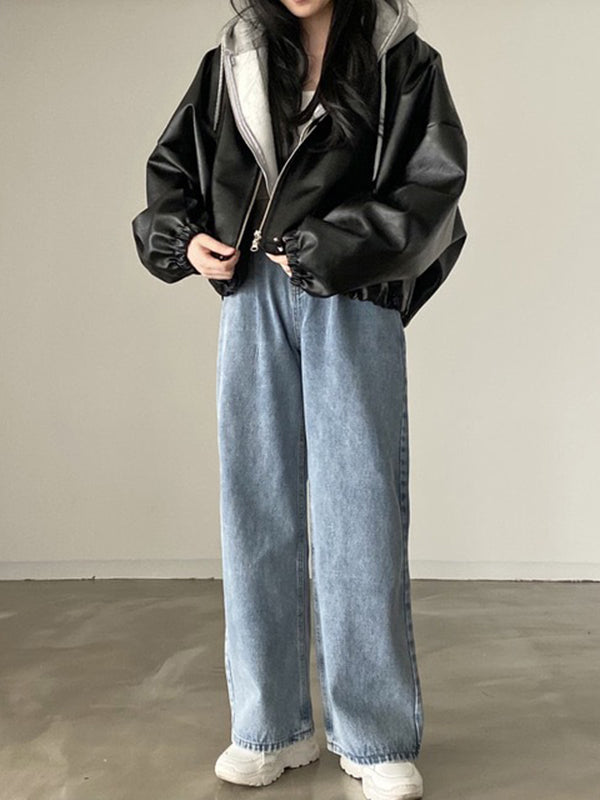 Stand-Collar Drawstring Zip Long-Sleeve Jacket