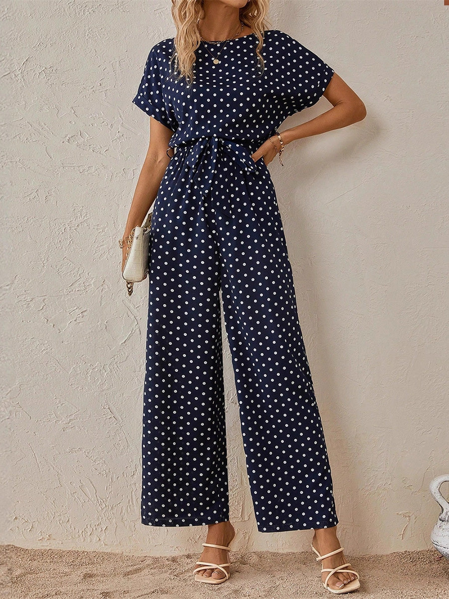 High-Waist Round-Neck Contrast Jumpsuit