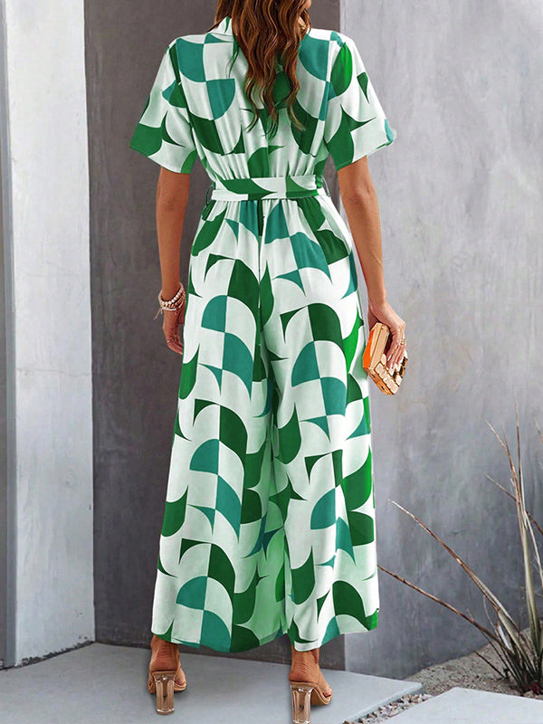 High-Waist V-Neck Button-Detail Relaxed Jumpsuit