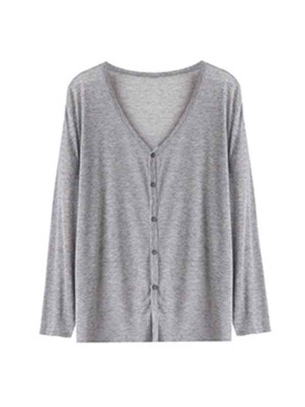 V-Neck Button-Detail Long-Sleeve Relaxed Cardigan