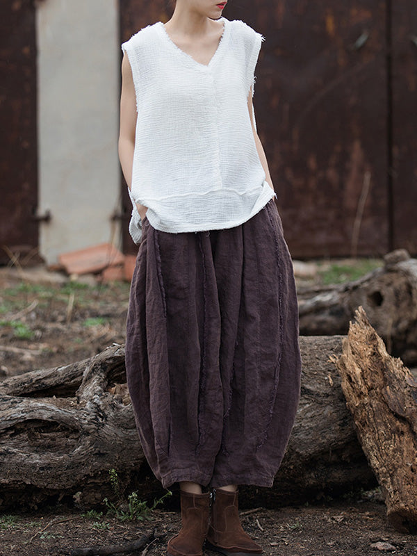 V-Neck Pleated Fringe Sleeveless Vest