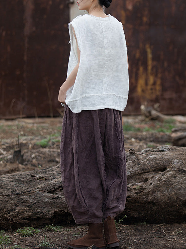 V-Neck Pleated Fringe Sleeveless Vest