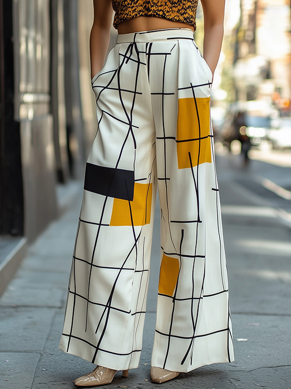 Printed High-Waist Asymmetric Relaxed Pants
