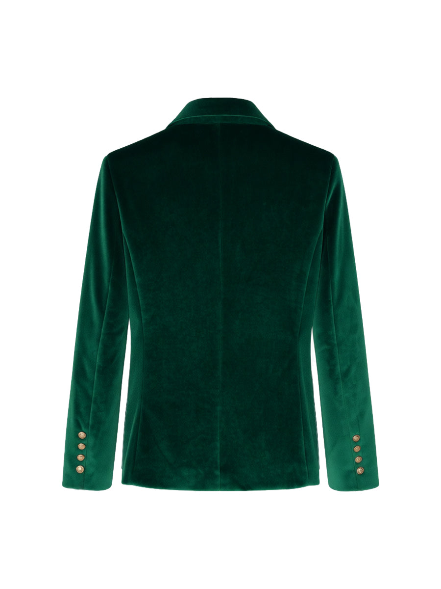 Notch-Collar Button-Detail Long-Sleeve Blazer