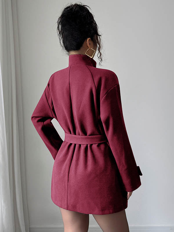 High-Waist Stand-Collar Asymmetric Button-Detail Jacket