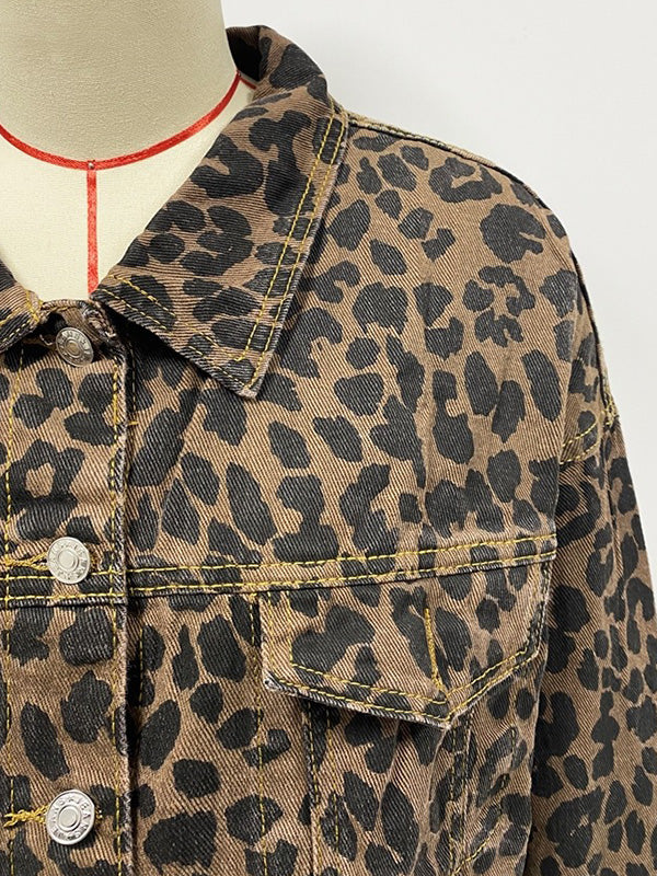 Leopard Print Fringe Button-Detail Pocket Jacket