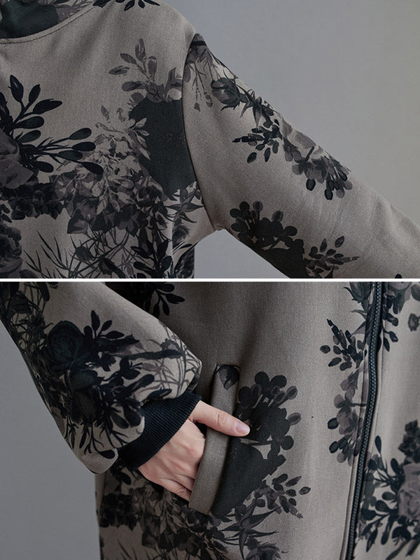 Floral Hooded Long-Sleeve Relaxed Jacket
