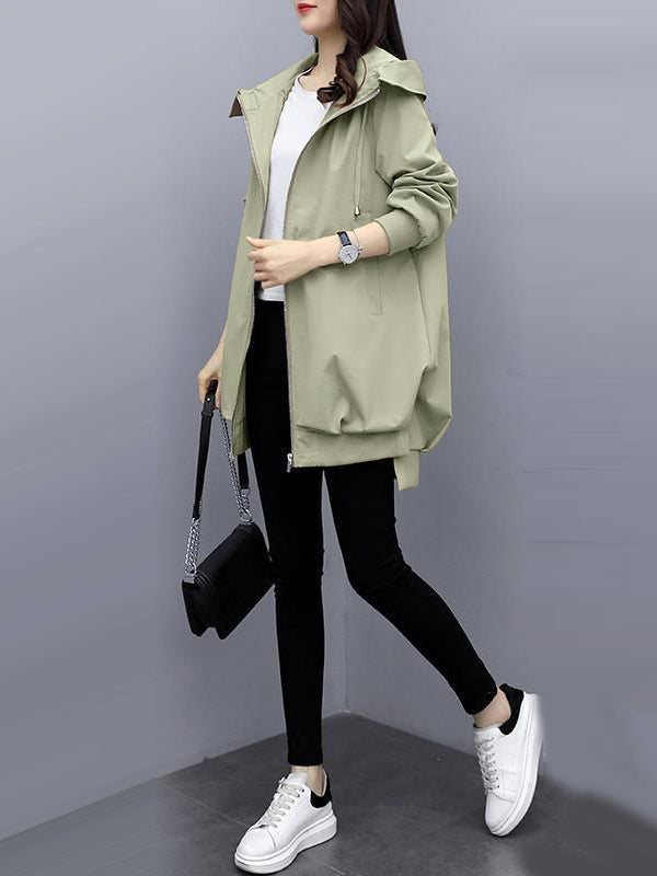 Hooded Pleated Zip Long-Sleeve Jacket