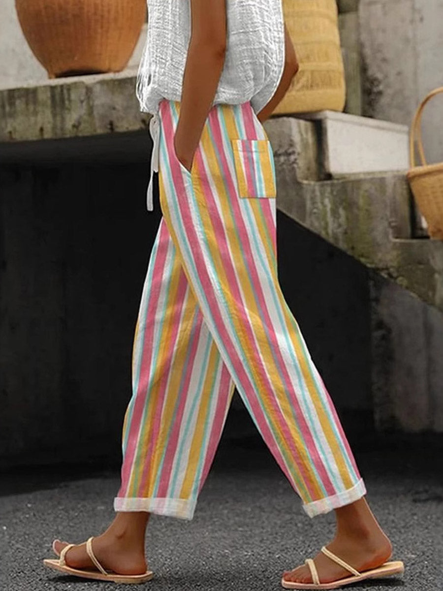 Printed High-Waist Plus Size Drawstring Pants