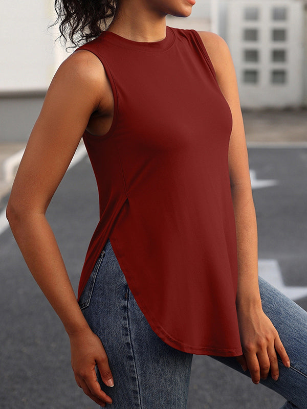 Round-Neck Side-Split Sleeveless Relaxed Cover-Up