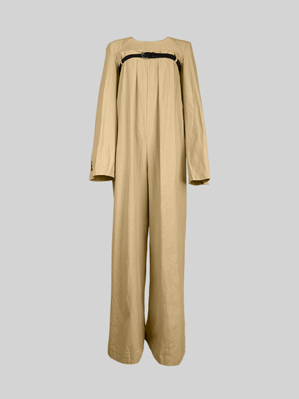 Wide-Leg Button-Detail Belted Long-Sleeve Belt