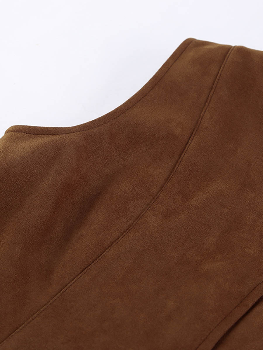 V-Neck Button-Detail Sleeveless Relaxed Vest