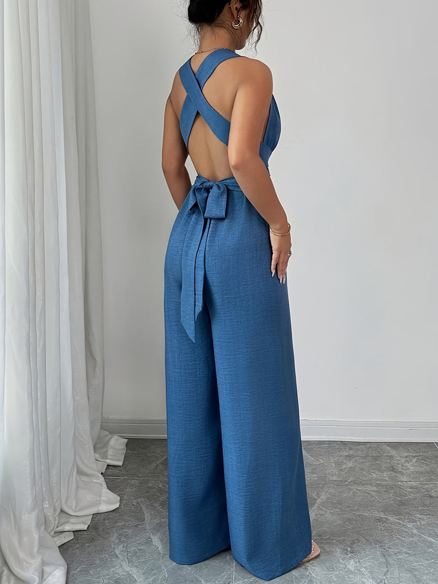 High-Waist Open-Back Sleeveless Jumpsuit