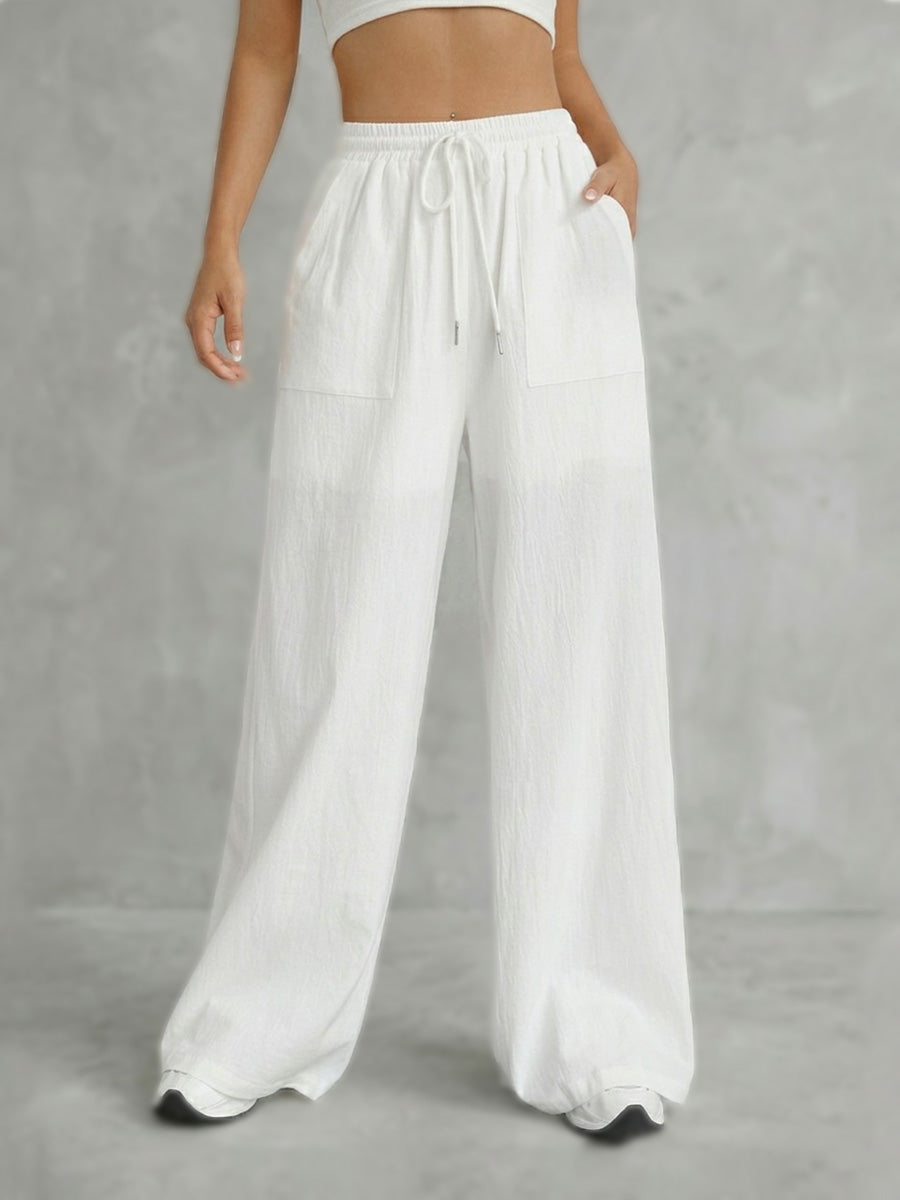 Wide-Leg High-Waist Pleated Pocket Pants