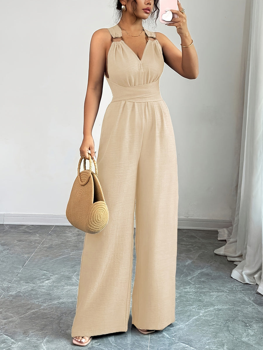 High-Waist Open-Back Sleeveless Jumpsuit