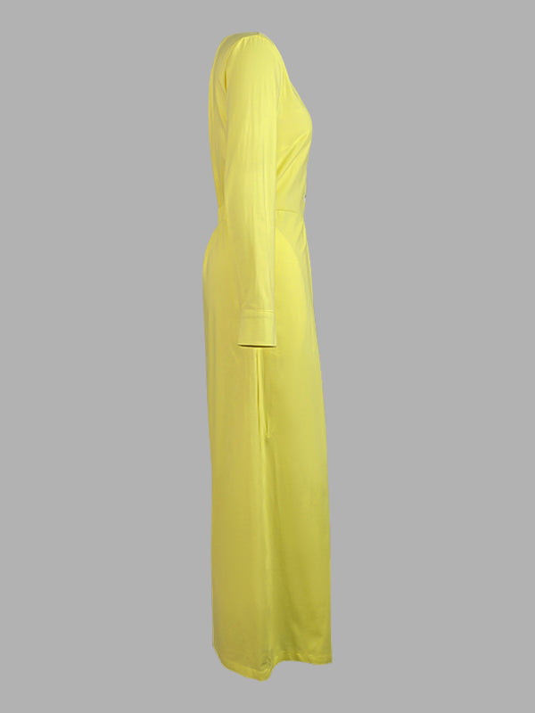 High-Waist V-Neck Button-Detail Pocket Jumpsuit