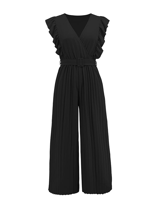High-Waist V-Neck Pleated Ruffle Belt
