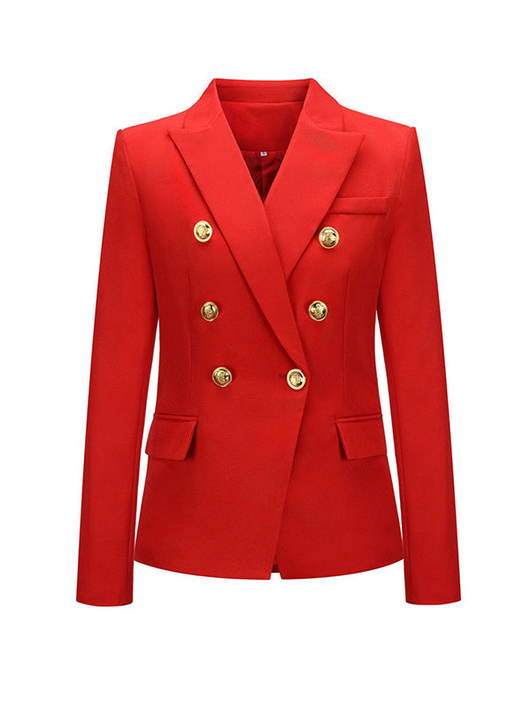 Notch-Collar Button-Detail Long-Sleeve Blazer