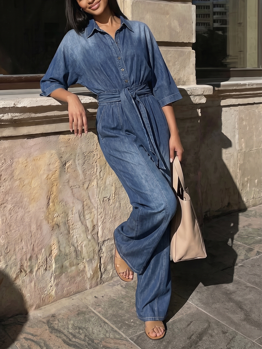 Gradient High-Waist Button-Detail Pocket Jumpsuit