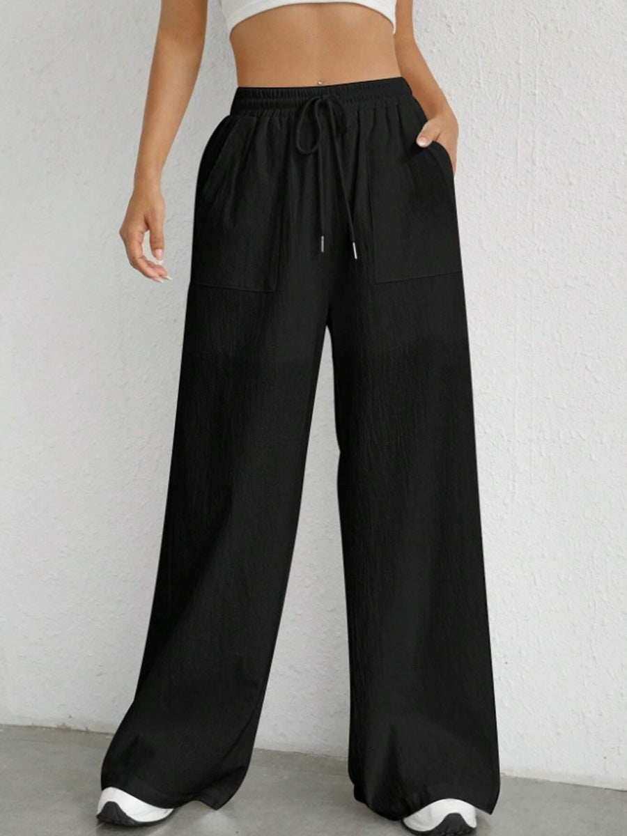 Wide-Leg High-Waist Pleated Pocket Pants