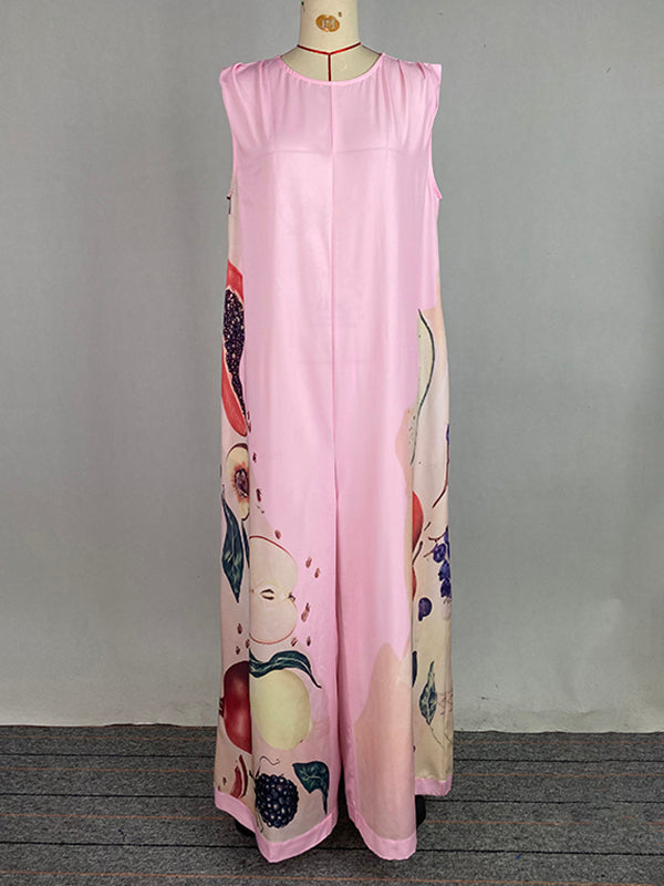 Floral Round-Neck Sleeveless Relaxed Jumpsuit
