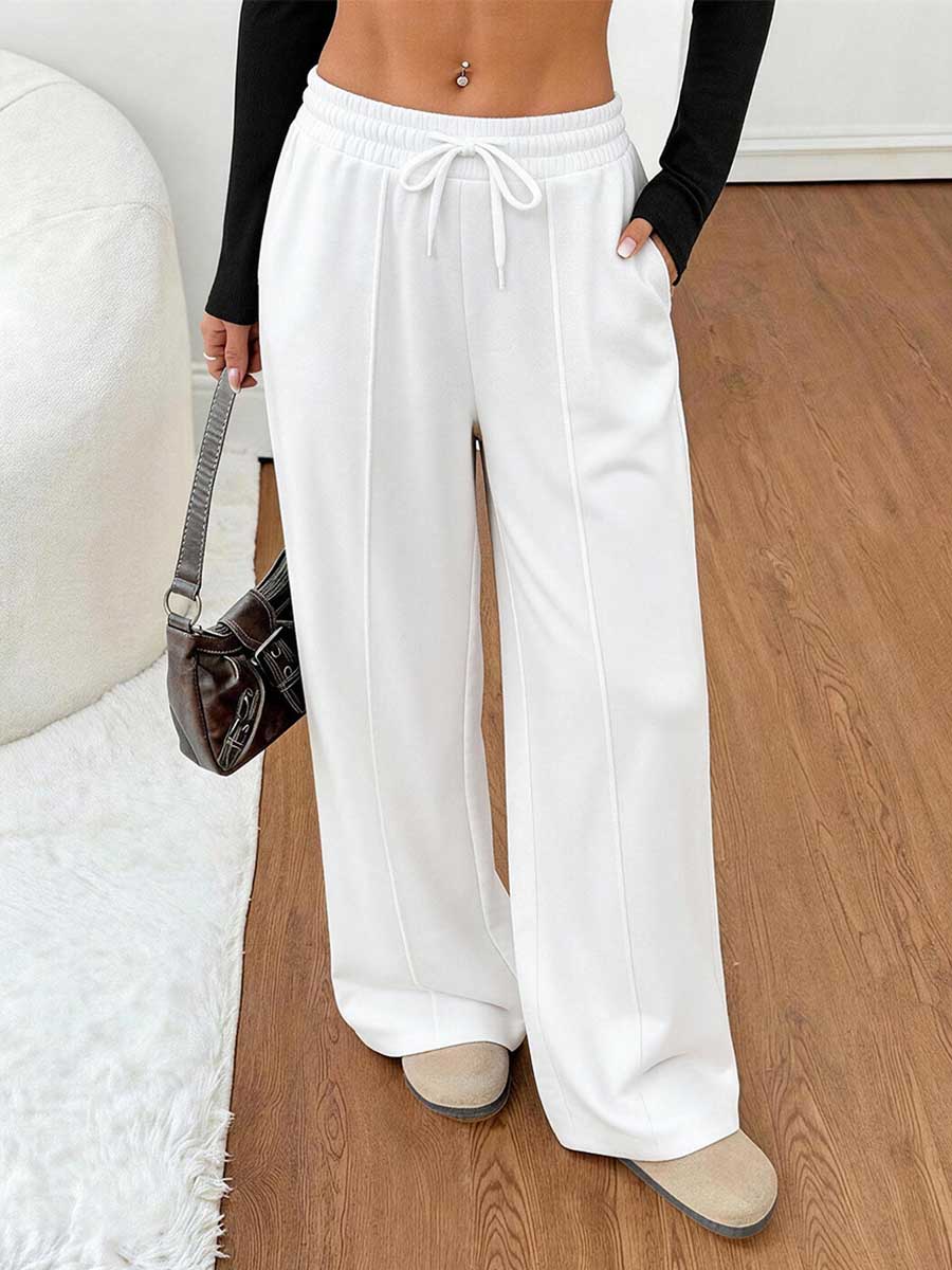 Wide-Leg Drawstring Pocket Elastic Pants